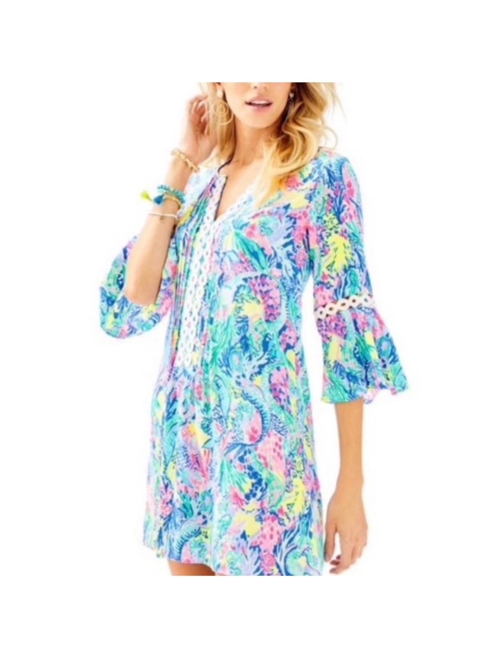 Lilly Pulitzer Hollie Tunic Dress features an easy-fit design, white lace trim